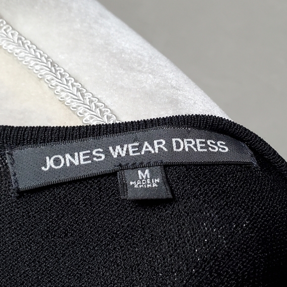 Vintage 90s Jones Wear Morticia Black Blousen Eyelet Knit V-neck Bodycon Dress - Picture 13 of 14